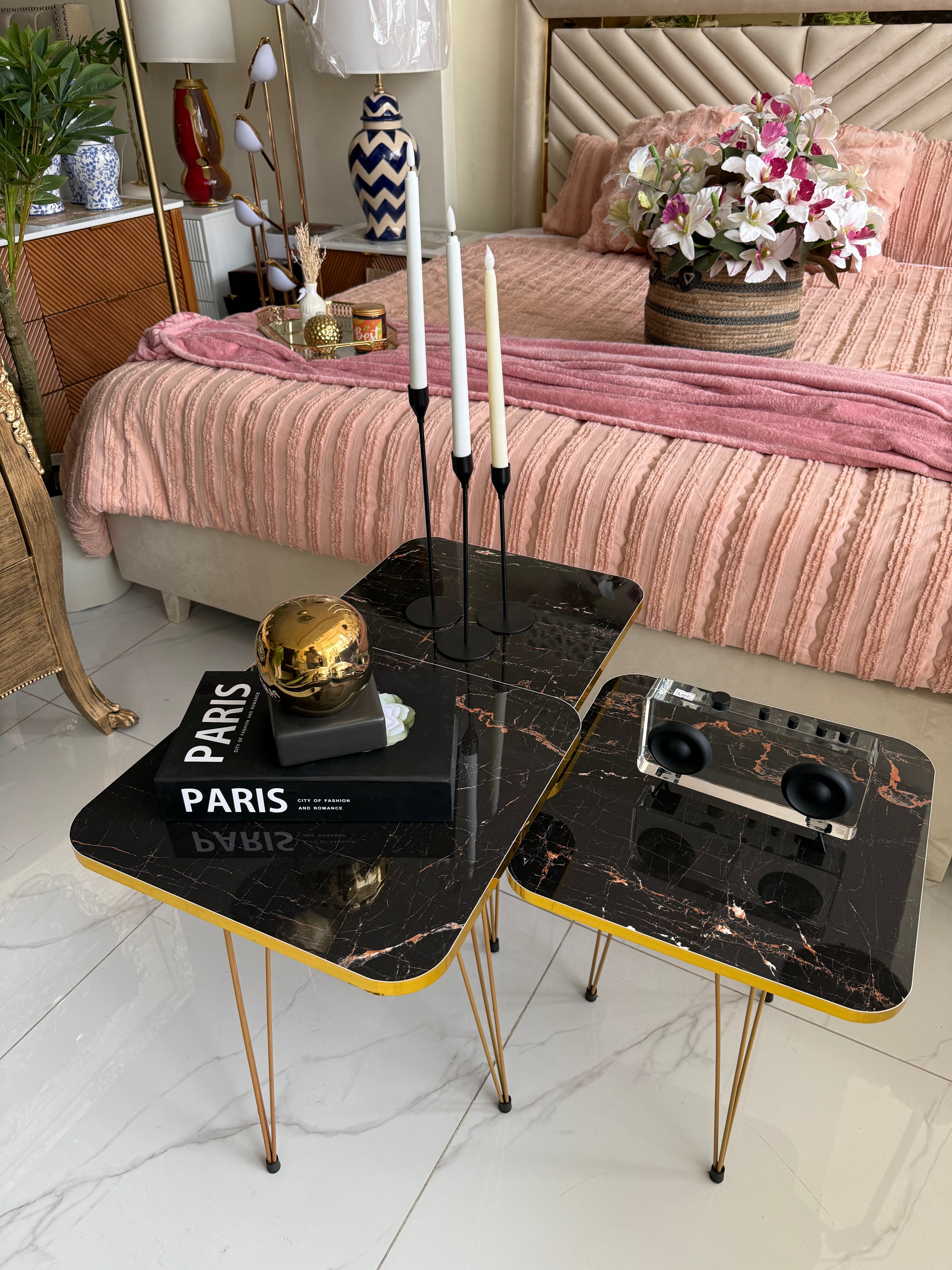 Square Black Glory nesting table set of 3