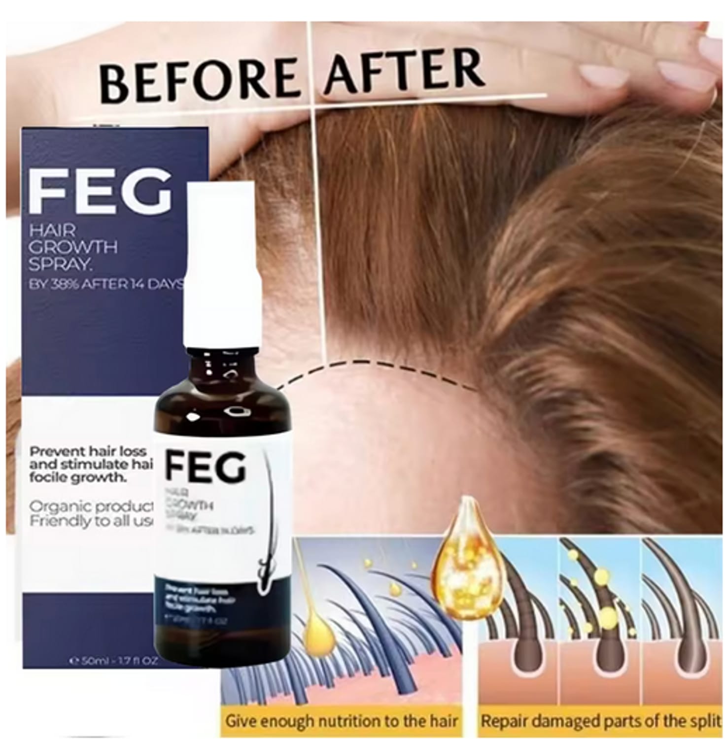 FEG Plus Hair Growth Spray – Advanced Formula for Stronger, Thicker Hair